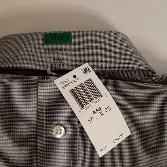 Chaps Men’s Black White Check Classic Fit Button Down Shirt Size 17.5 32/33 NWT - Picture 7 of 16